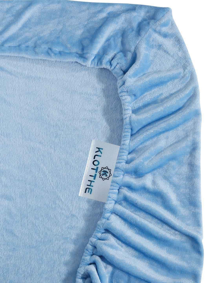 KLOTTHE Blue 300TC Woollen Fitted Single Bedsheet With Pillow Cover