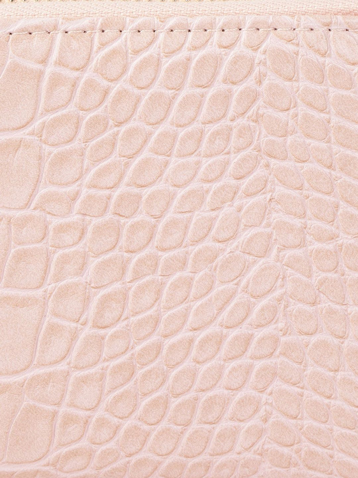 Lino Perros Women Peach-Coloured Croc-Textured Zip Around Wallet