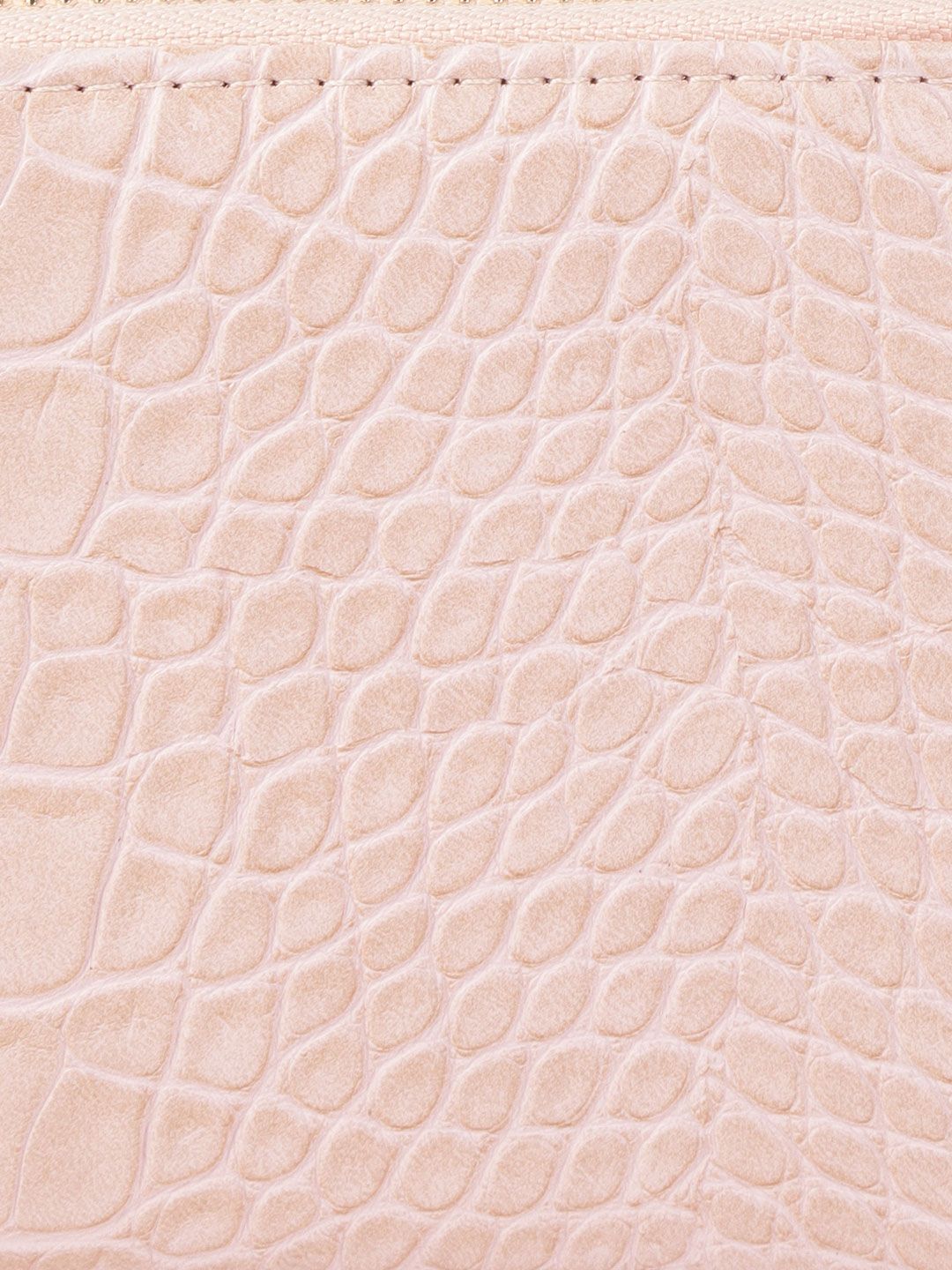 Lino Perros Women Peach-Coloured Croc-Textured Zip Around Wallet