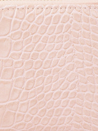 Lino Perros Women Peach-Coloured Croc-Textured Zip Around Wallet