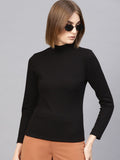 SASSAFRAS Black High Neck Ribbed Top