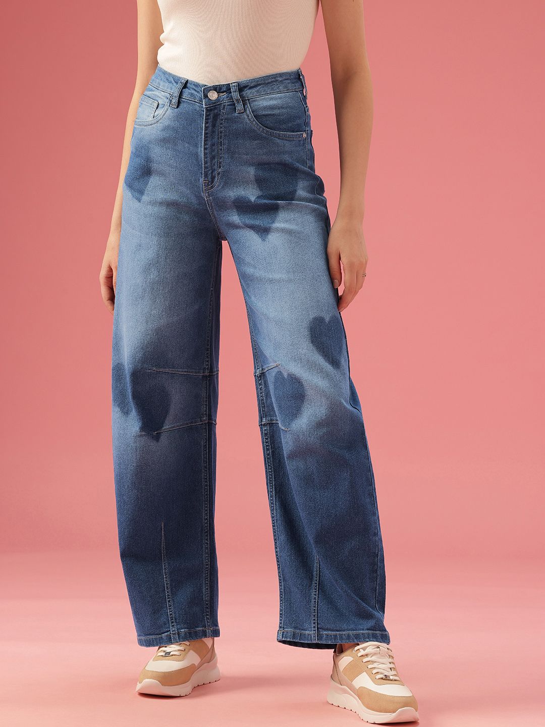 DressBerry Women Barrel Fit Mid-Rise Heavy Fade Stretchable Jeans