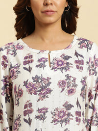 W Floral Printed Keyhole Neck Flared Sleeves Sequinned Straight Kurta