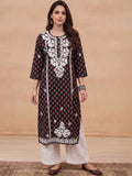 Rumah Wanita Chikankari Motif Etnik Benang Bercetak Kurta