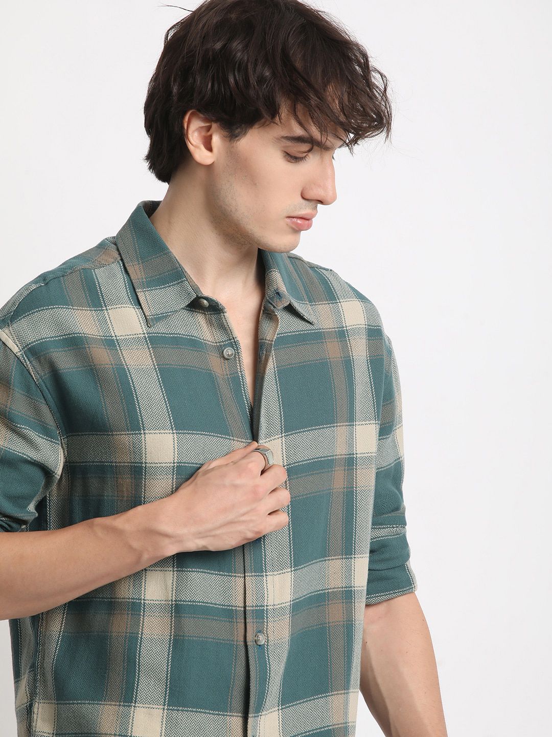 THE BEAR HOUSE Checked Spread Collar Relaxed Fit Pure Cotton Casual Shirt