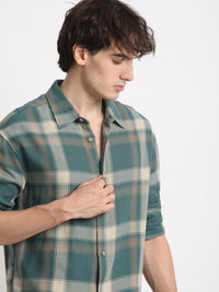 THE BEAR HOUSE Checked Spread Collar Relaxed Fit Pure Cotton Casual Shirt