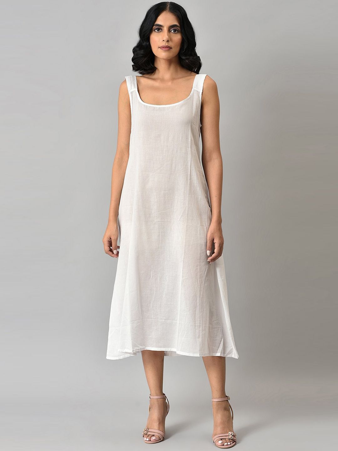 W Women Off- White & Grey Abstract Printed A-Line Ethnic Dress