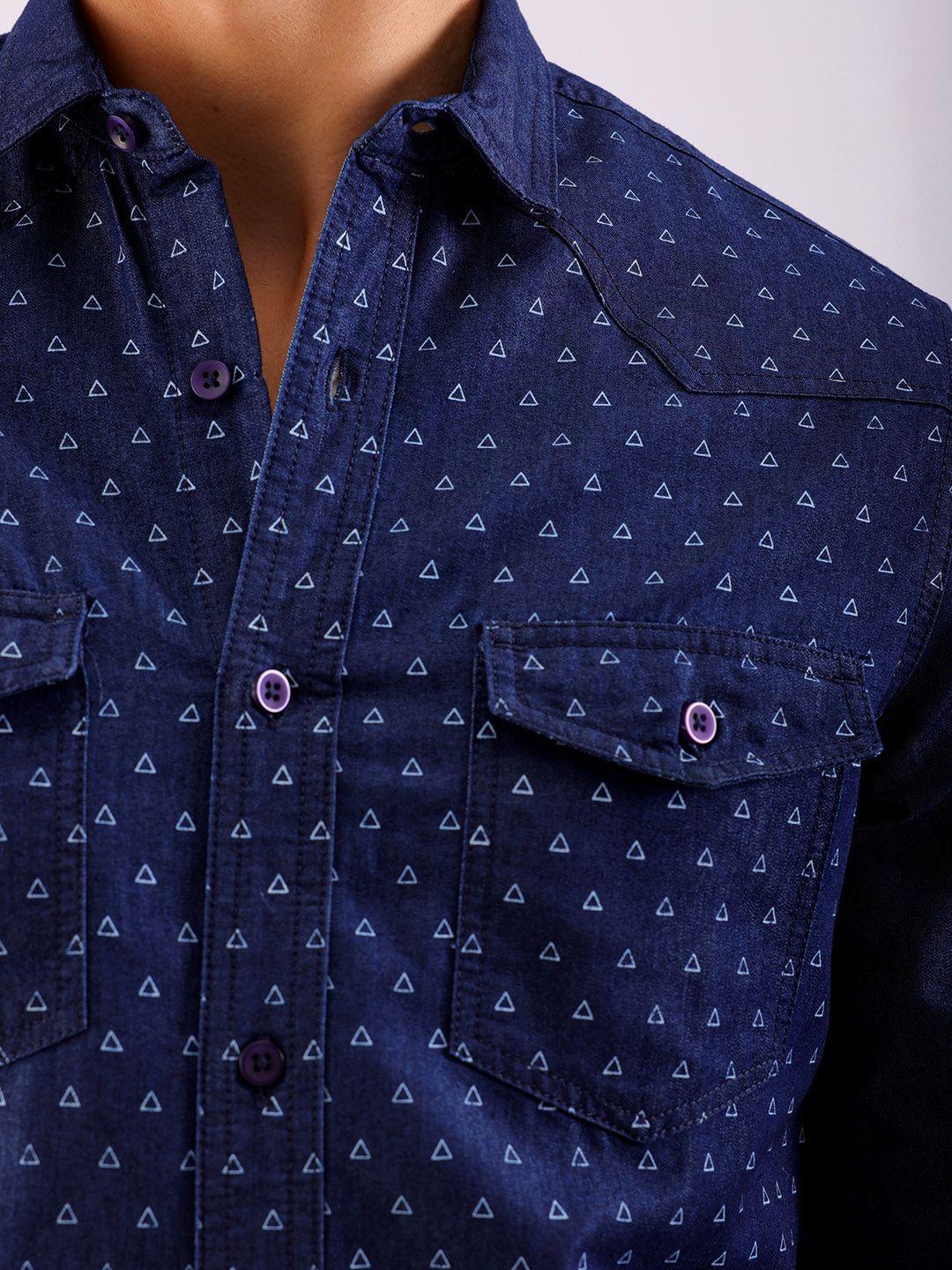 The Indian Garage Co Slim Fit Printed Cotton Casual Denim Shirt