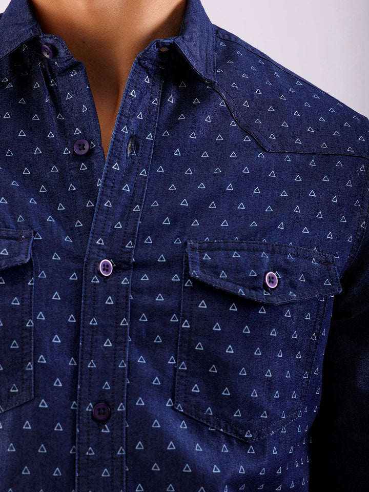 The Indian Garage Co Slim Fit Printed Cotton Casual Denim Shirt
