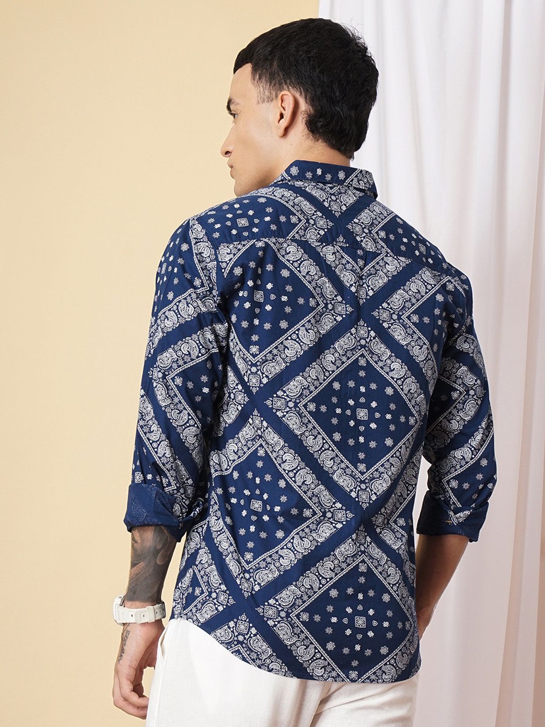 The Indian Garage Co Men Navy Blue & White Printed Casual Shirt