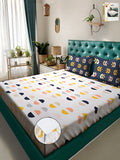 KLOTTHE White & Yellow Geometric Fitted 300TC Double King Cadar 2 Sarung Bantal