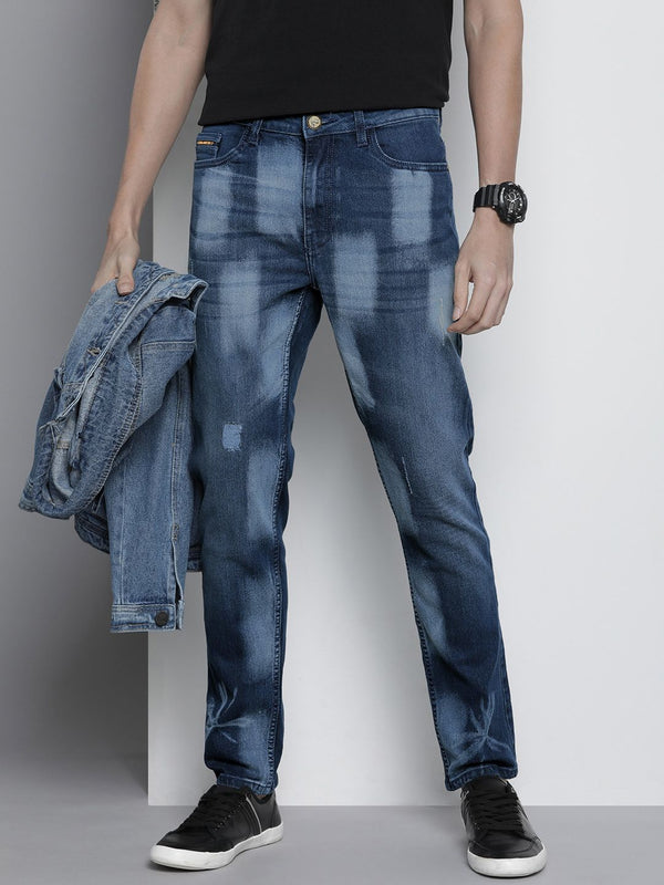 The Indian Garage Co Slim Fit Low Distress Heavy Fade Bleached Stretchable Jeans