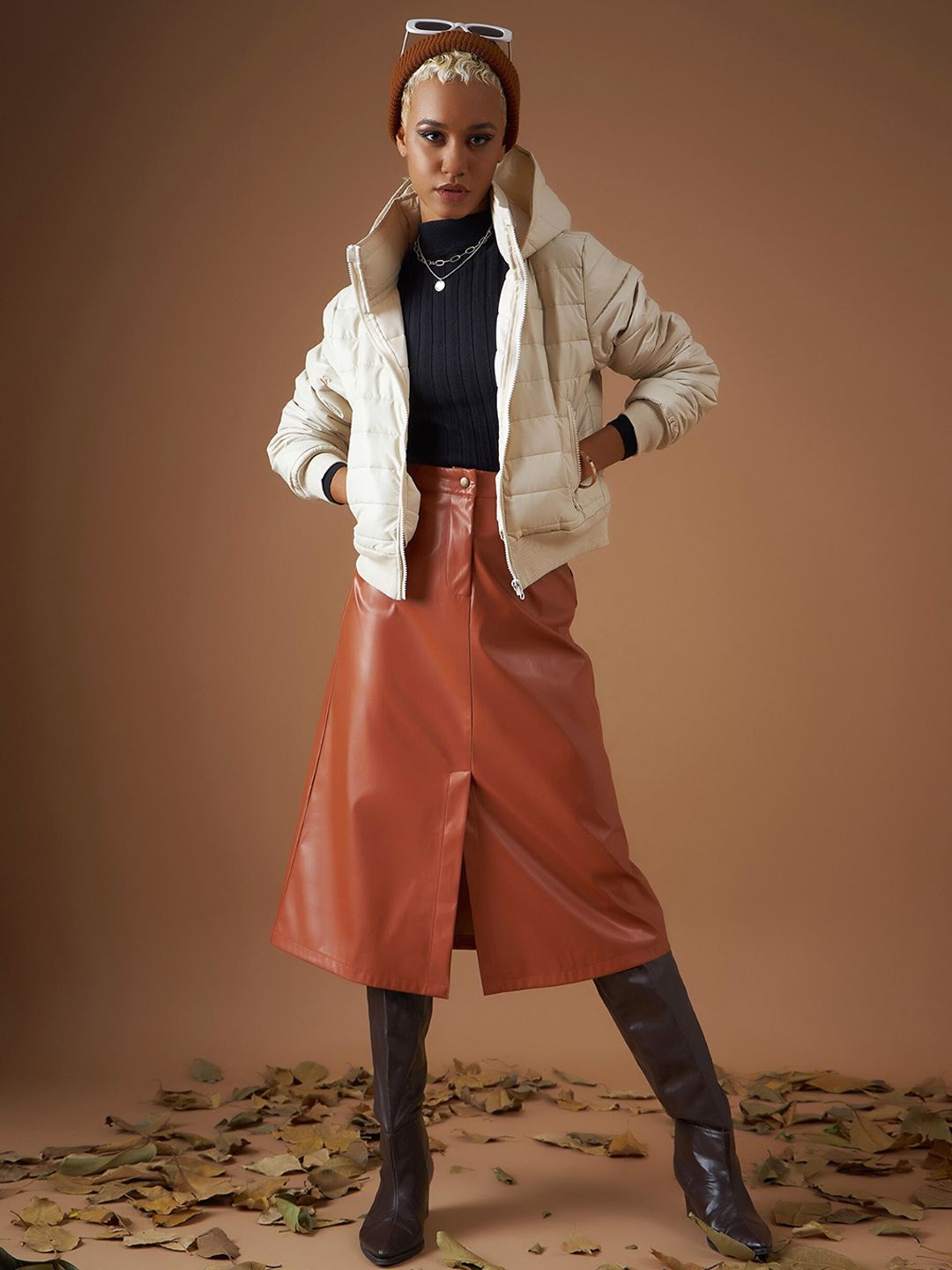 SASSAFRAS Beige Hooded Cropped Bomber Jacket