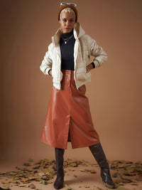 SASSAFRAS Beige Hooded Cropped Bomber Jacket