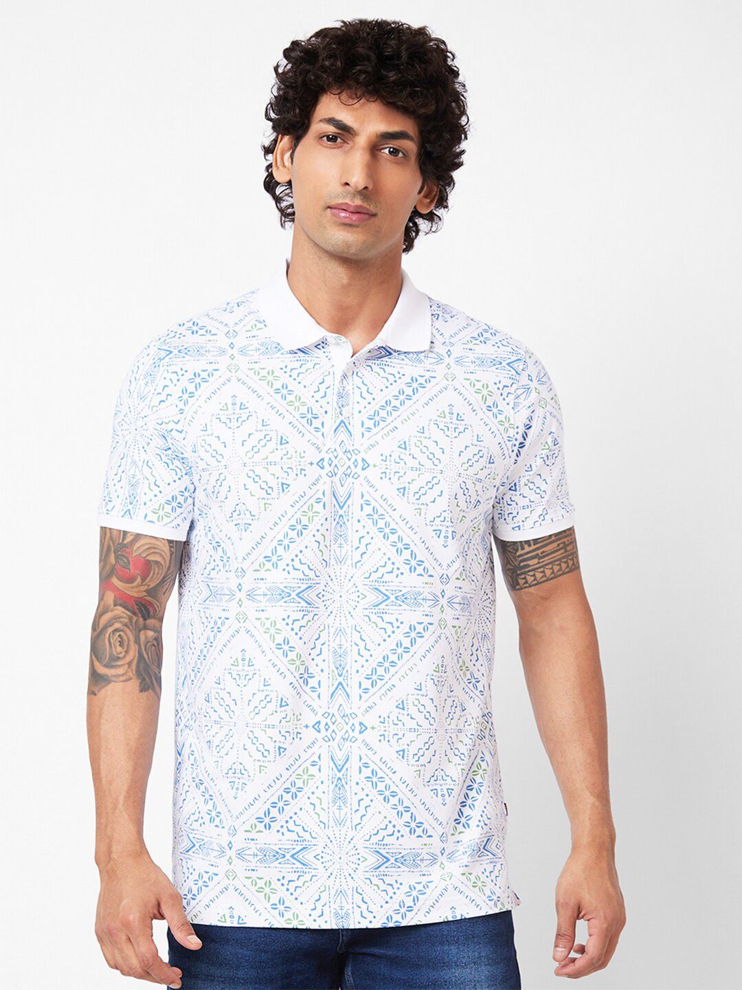 T-shirt Slim Collar Slim Geometric Printed Geometric Fit