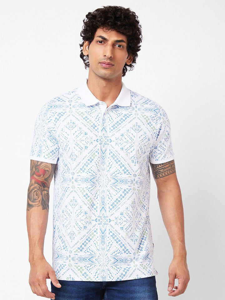 SPYKAR Geometric Printed Polo Collar Slim Fit T-shirt
