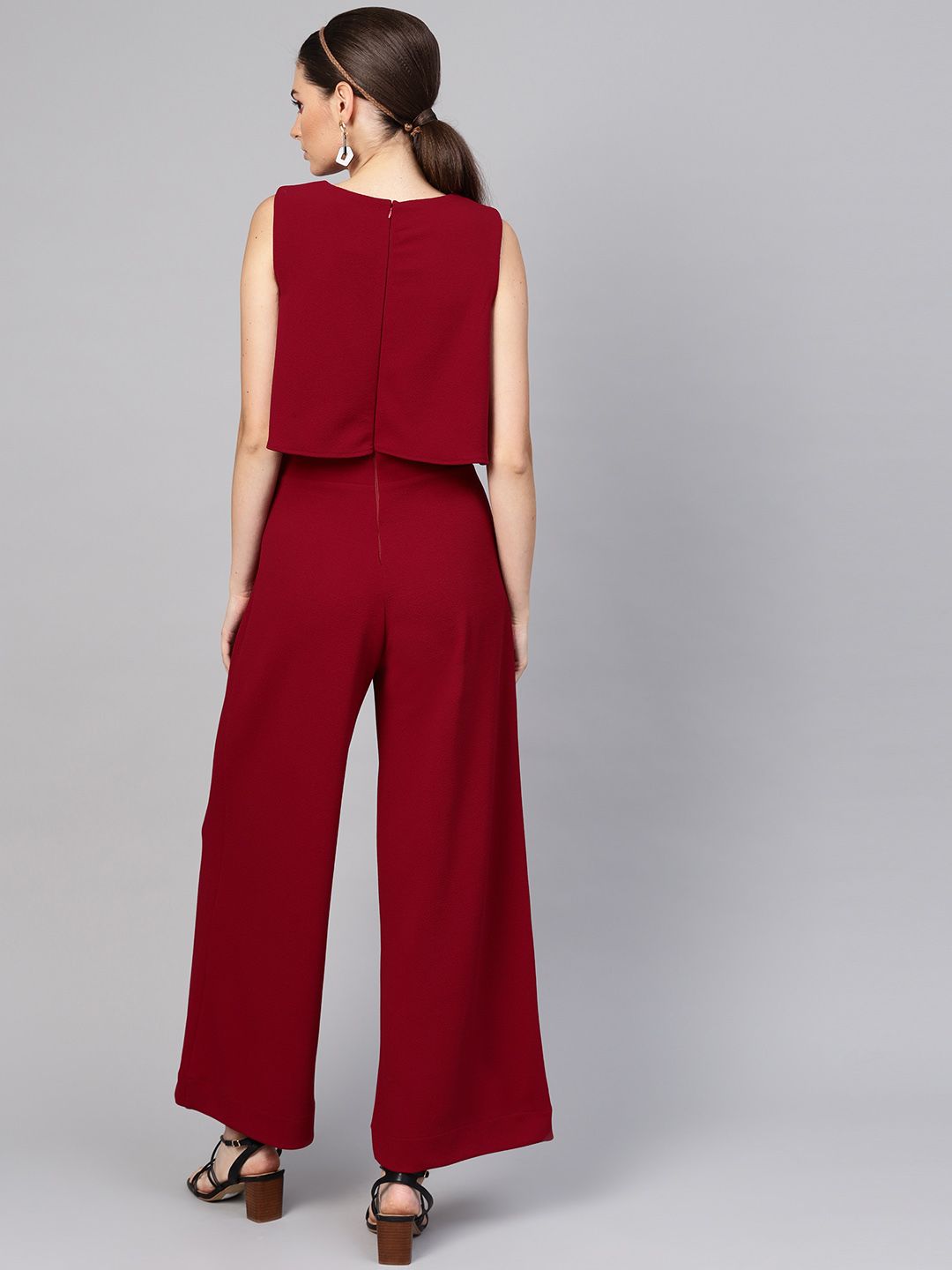 SASSAFRAS Women Maroon Solid Layered Basic Jumpsuit