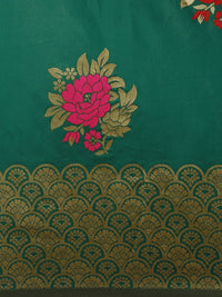 Saree mall Green & Golden Floral Woven Design Banarasi Saree