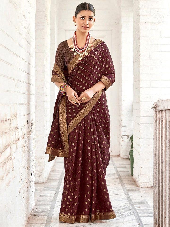 Saree mall Burgundy & Gold Toned Ethnic Motifs Printed Zari Sarees