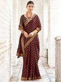 Saree mall Burgundy & Gold Toned Ethnic Motifs Printed Zari Sarees