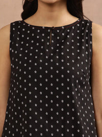 W Floral Printed Keyhole Neck Cotton A-Line Top
