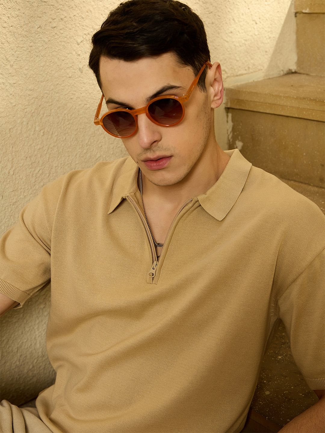 DENNISON Men Oversized Polo Collar Knitted T-Shirt