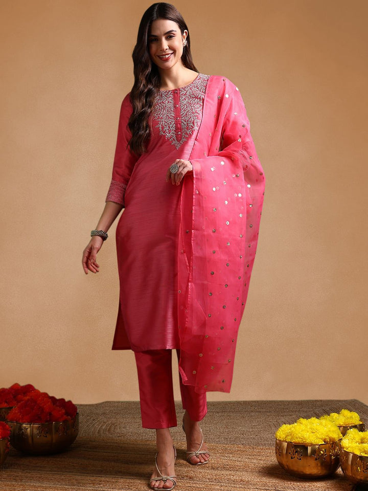 KALINI Ethnic Motifs Embroidered Regular Kurta with Trousers & Dupatta