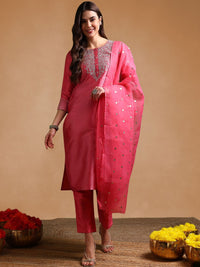 KALINI Ethnic Motifs Embroidered Regular Kurta with Trousers & Dupatta