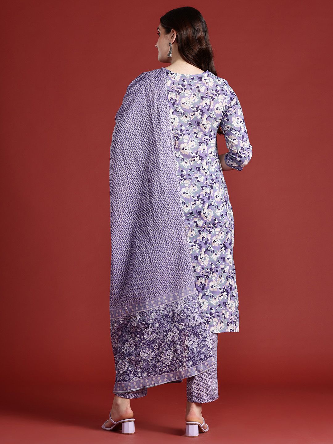 Anouk Printed Regular Cotton Kurta with Trousers & With Dupatta