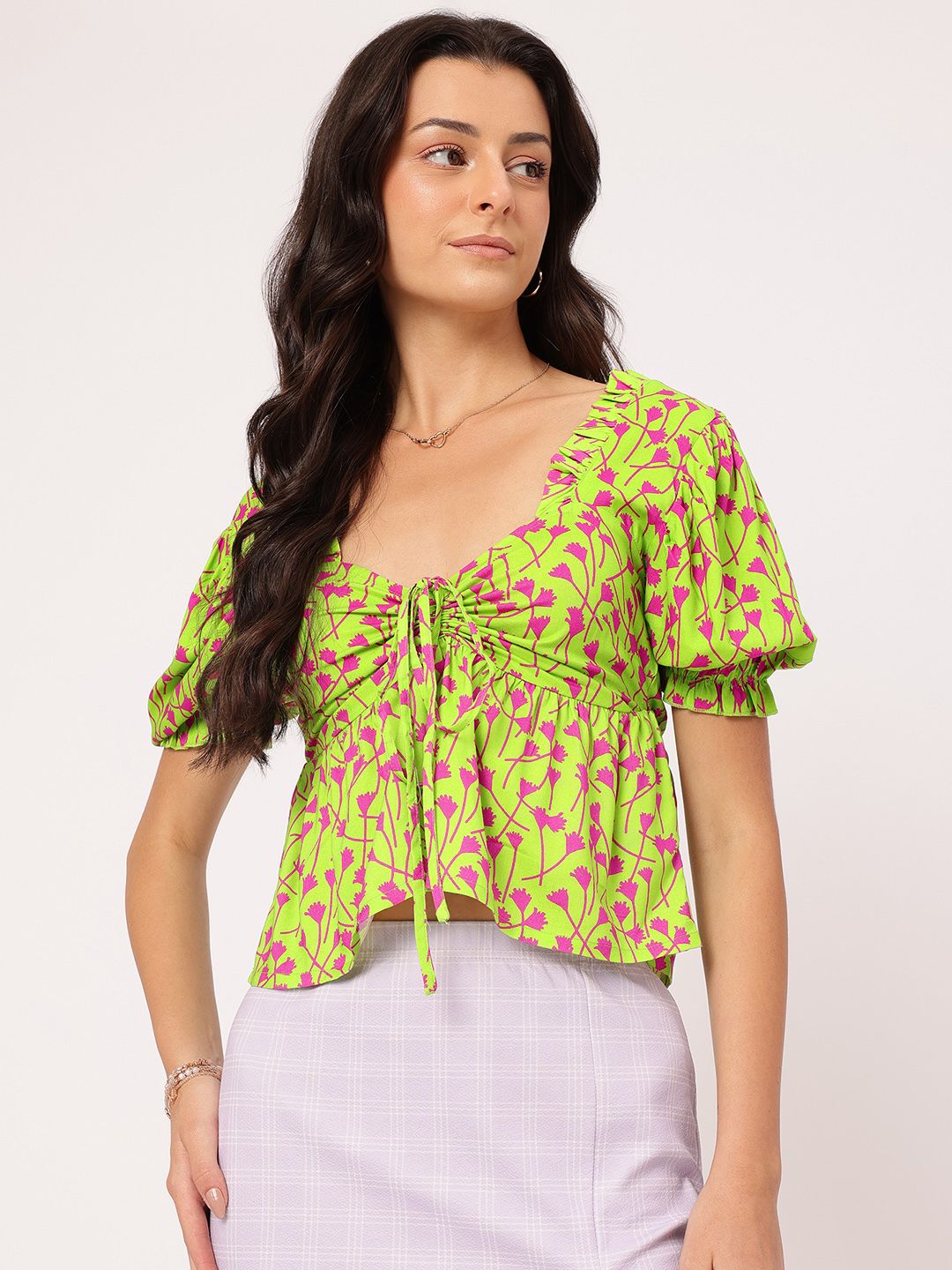 DressBerry Garden Glam Floral Tie-Up Empire Top
