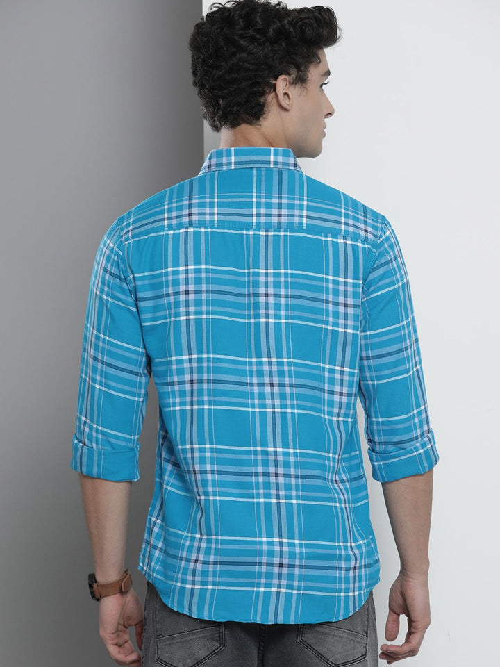 The Indian Garage Co Men Blue Checked Casual Shirt