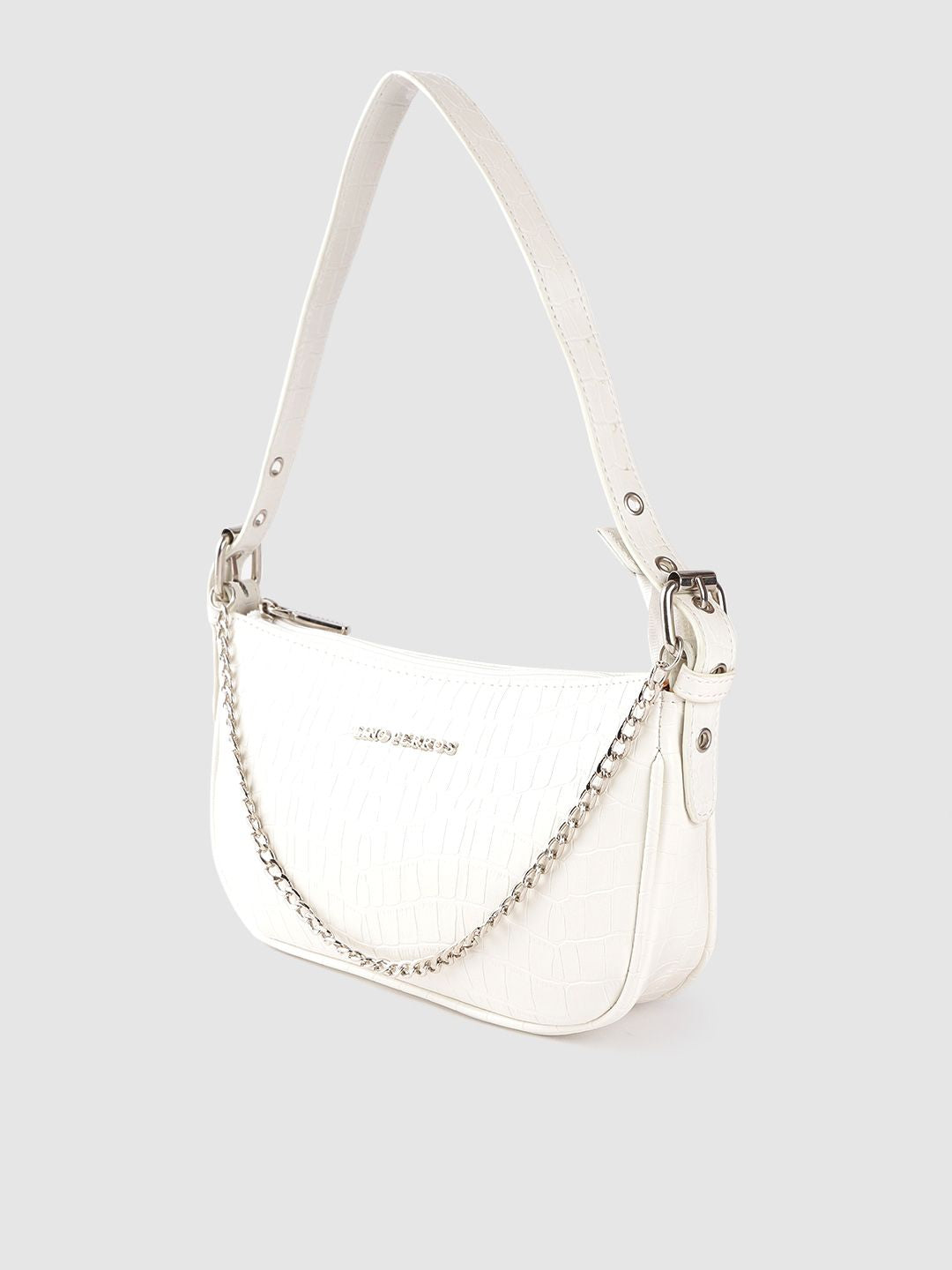 Lino Perros White Croc Textured Baguette Bag