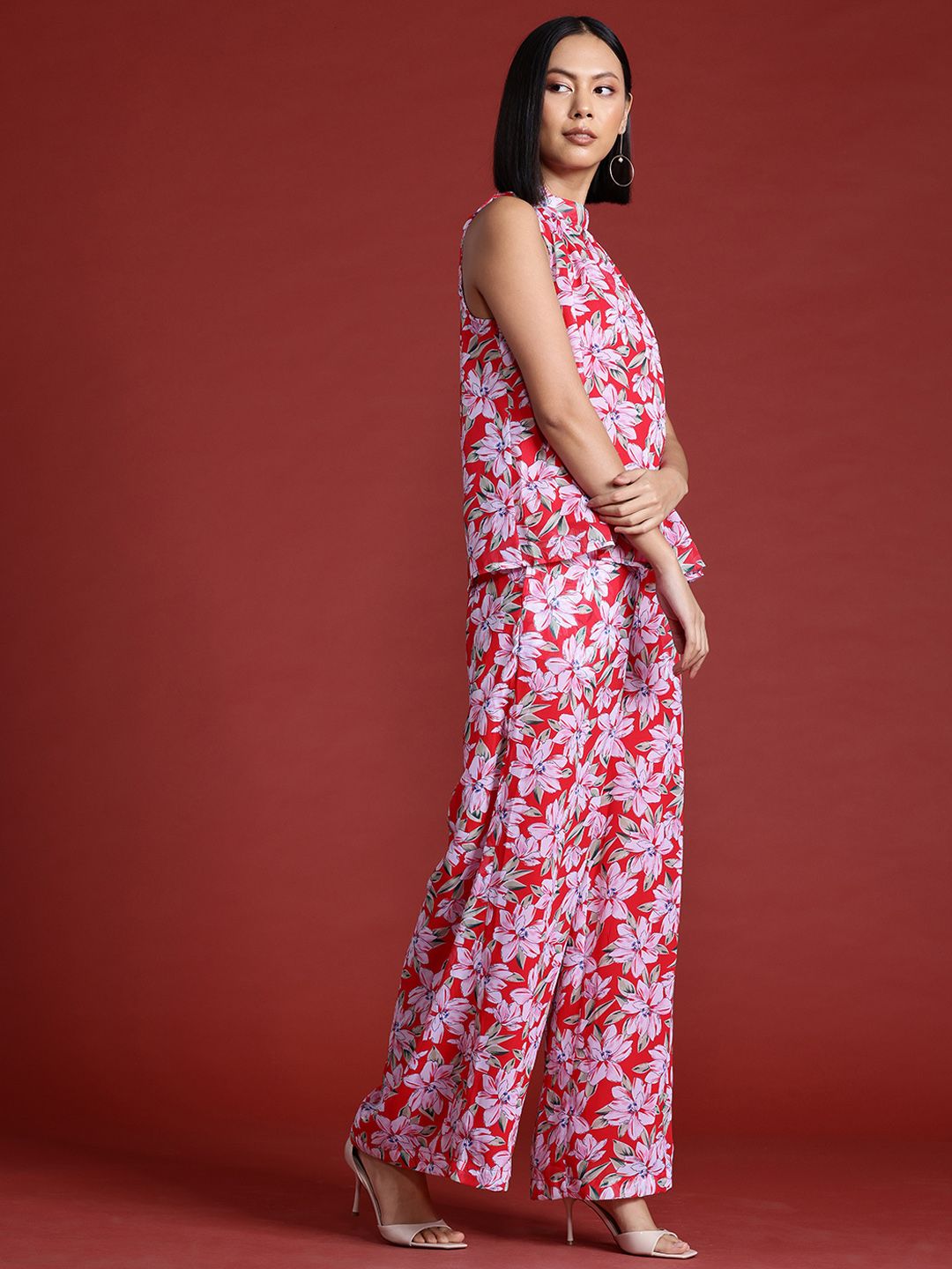 all about you Floral Print Halter Neck Top with Trousers Co-Ord Set