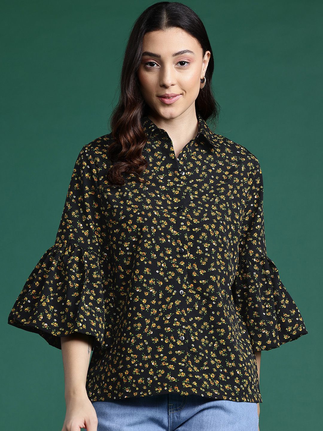 DressBerry Opaque Printed Bell Sleeves Casual Shirt