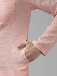 See Designs Men Pink Straight Cotton Kurta