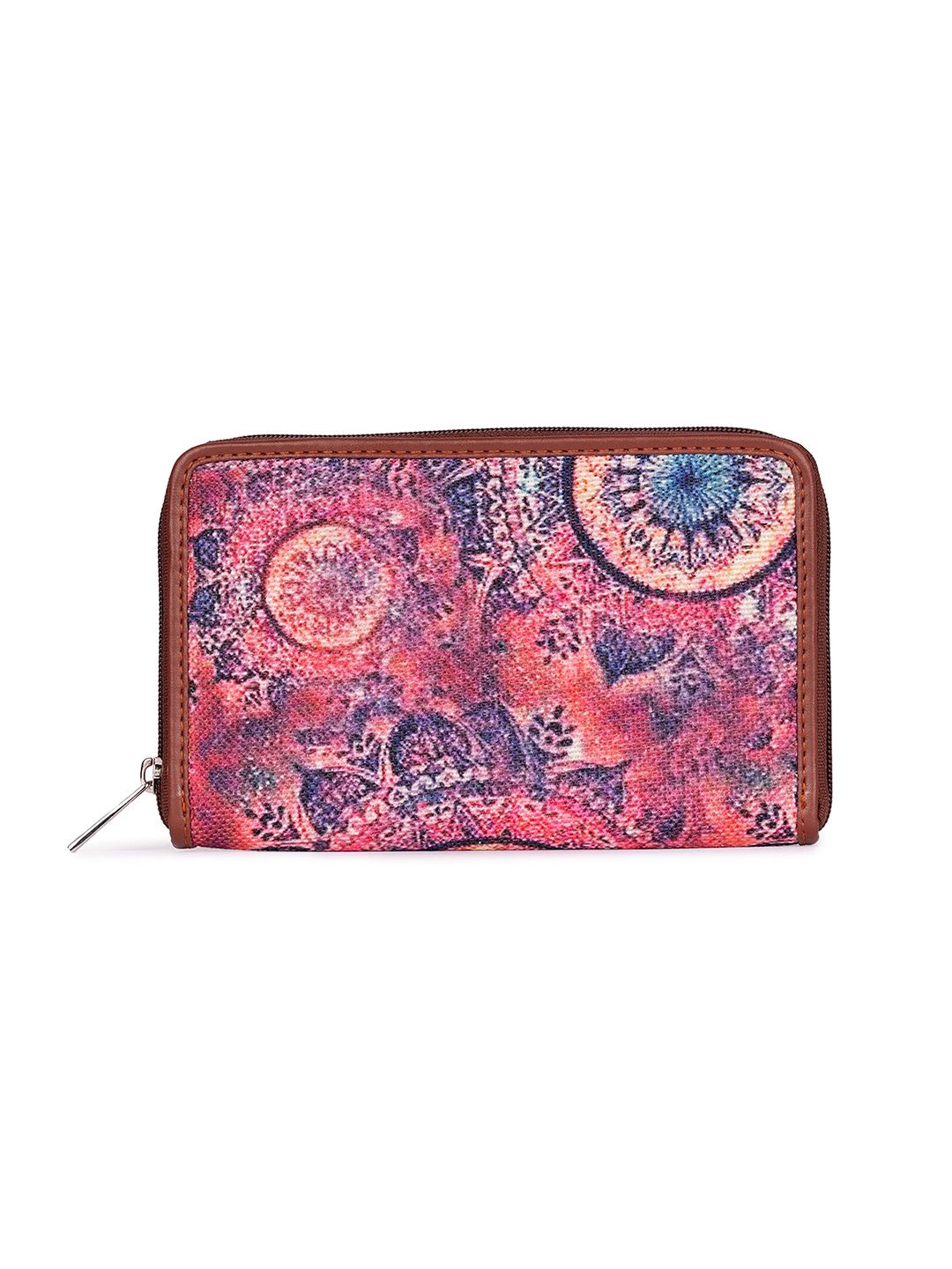 ZOUK Women Pink & Blue Printed Vegan Leather Zip Around Wallet