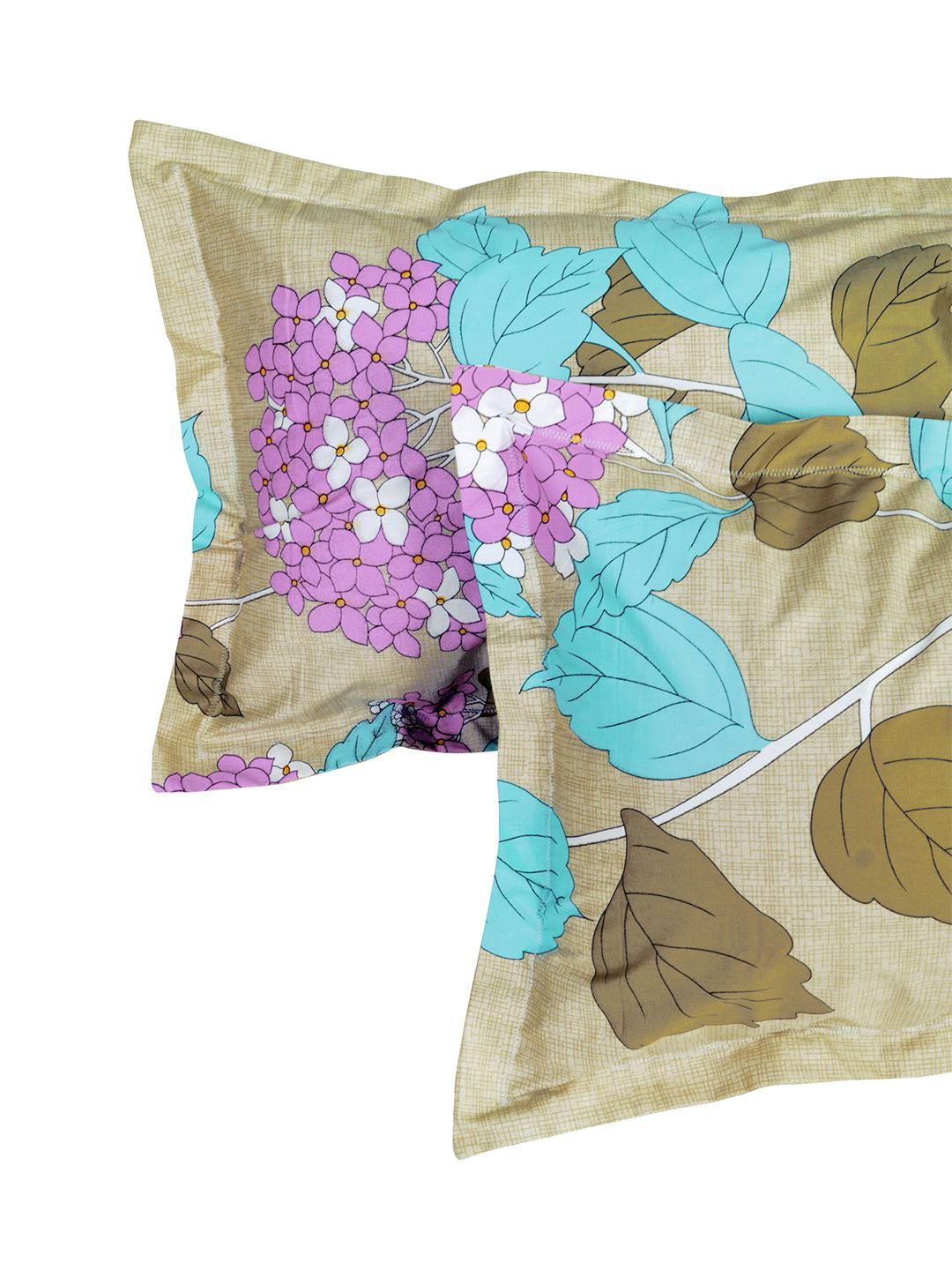 Story@home Olive Green Purple Floral 210 TC King Bedsheet with 2 Pillow Covers