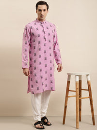 Sojanya Men Pink & Black Geometric Ikkat Cotton Kurta