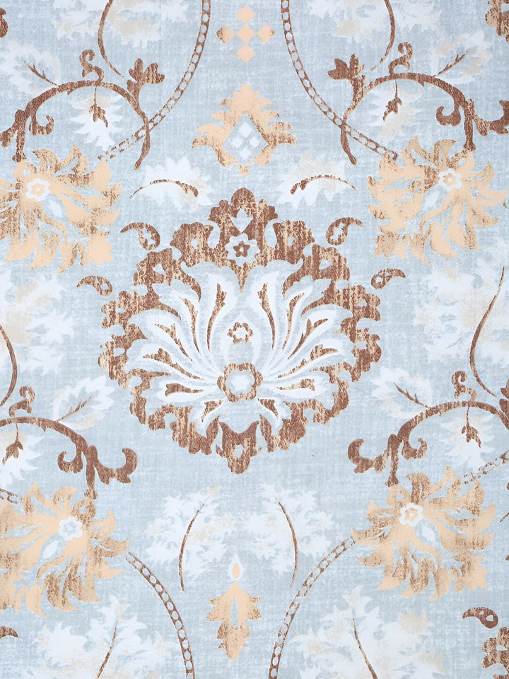 KLOTTHE Blue & Brown Floral Printed 300 TC Double King Bedsheet With 2 Pillow Covers