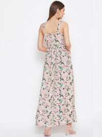 Berrylush Pink & lilac ash Floral Crepe Maxi Maxi Dress