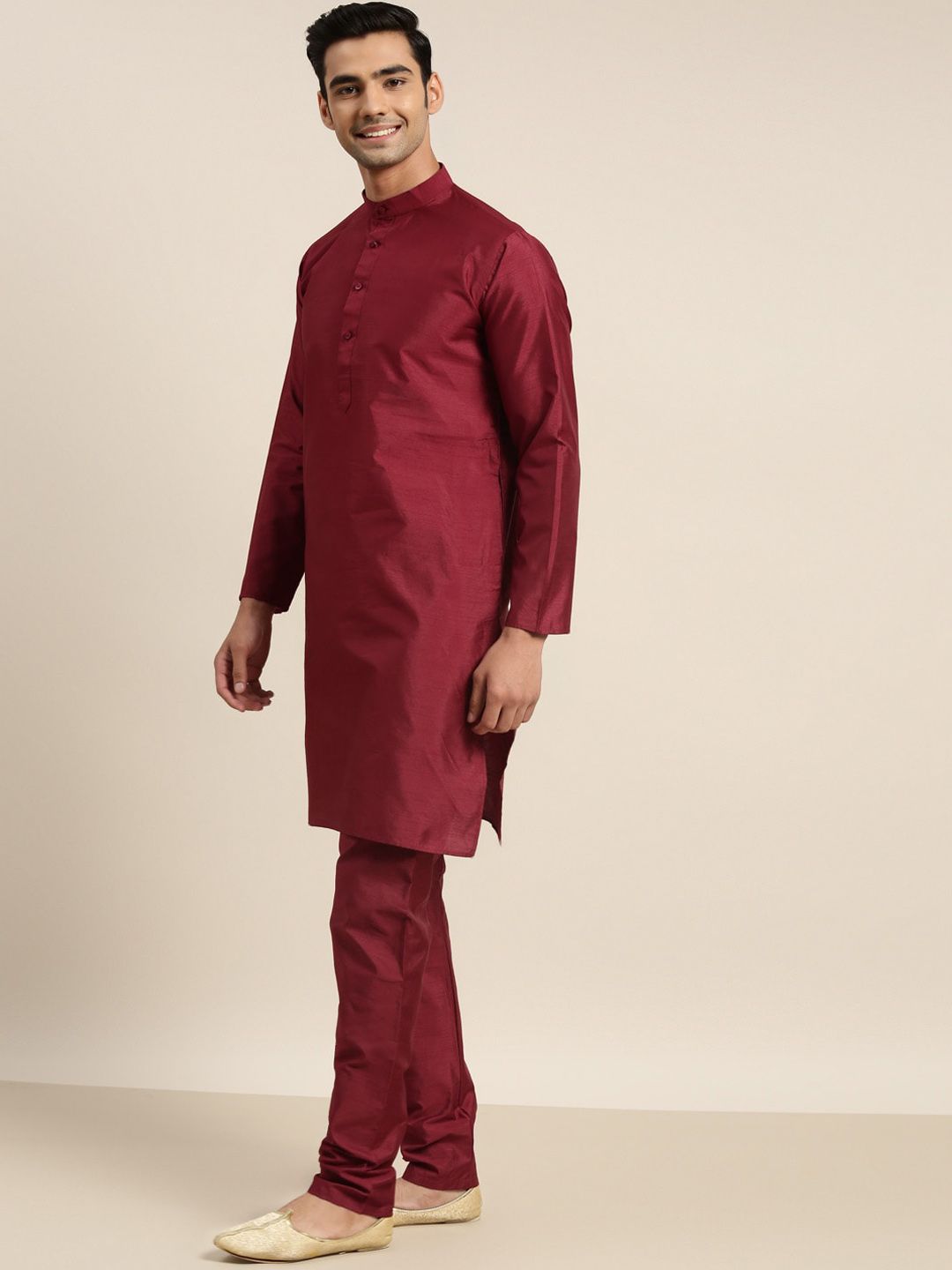 SOJANYA Kurta Biasa Kolar Mandarin dengan Churidar dengan Jaket Nehru Rekaan Tenunan