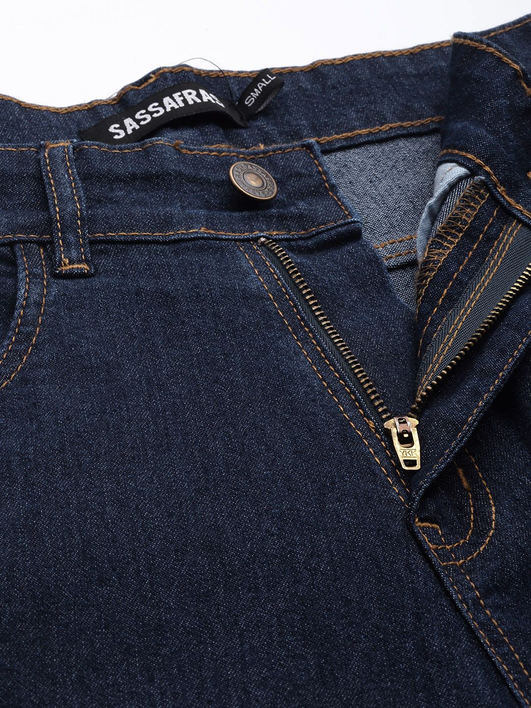 SASSAFRAS Women Navy Blue Straight Fit Contrast Stitch Detail High-Rise Stretchable Jeans
