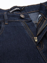 SASSAFRAS Women Navy Blue Straight Fit Contrast Stitch Detail High-Rise Stretchable Jeans