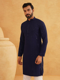 SOJANYA Lelaki Sulam Kurta Kapas Tulen dengan Piyama