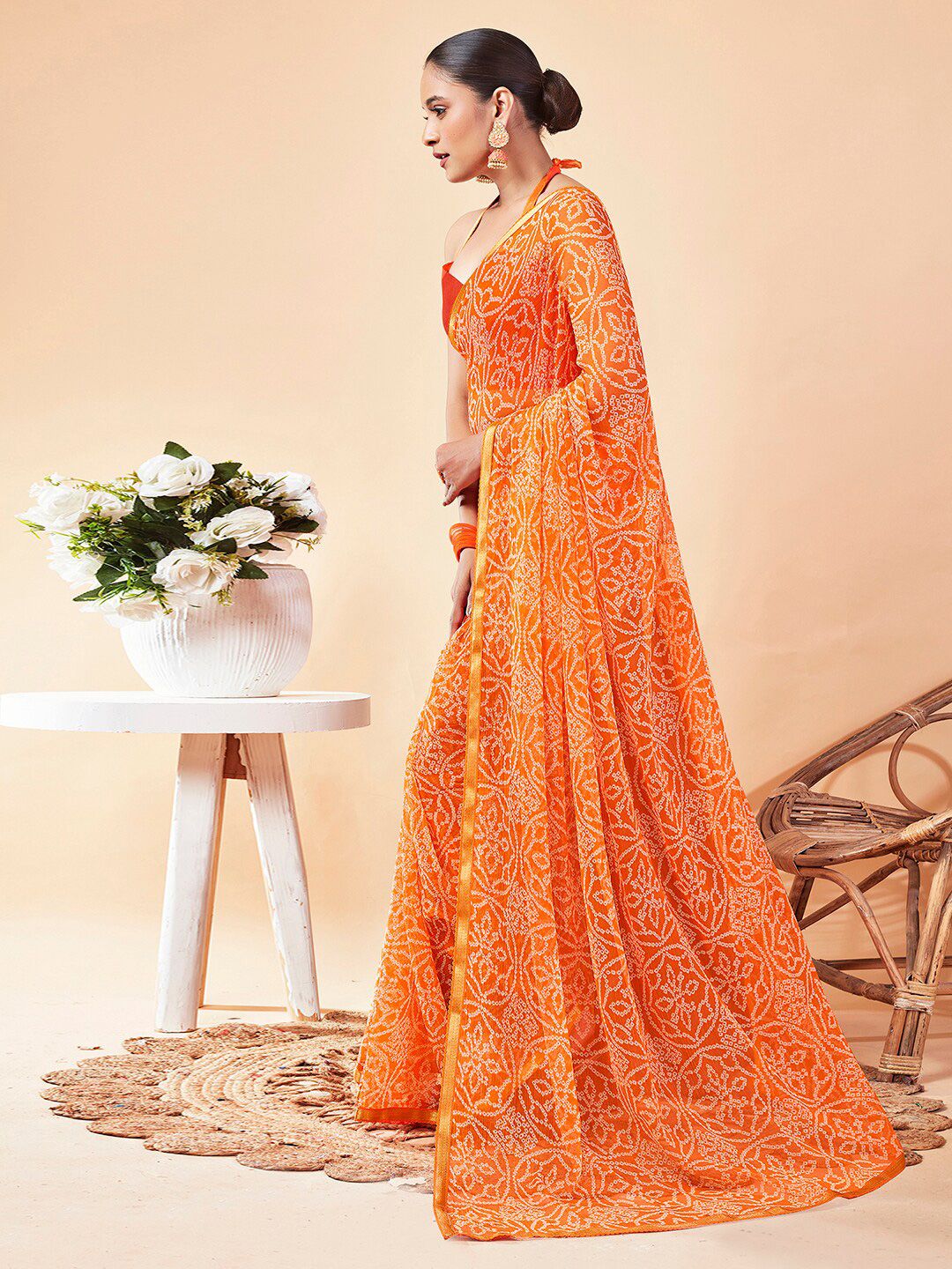 KALINI Bandhani Zari Pure Chiffon Bandhani Saree