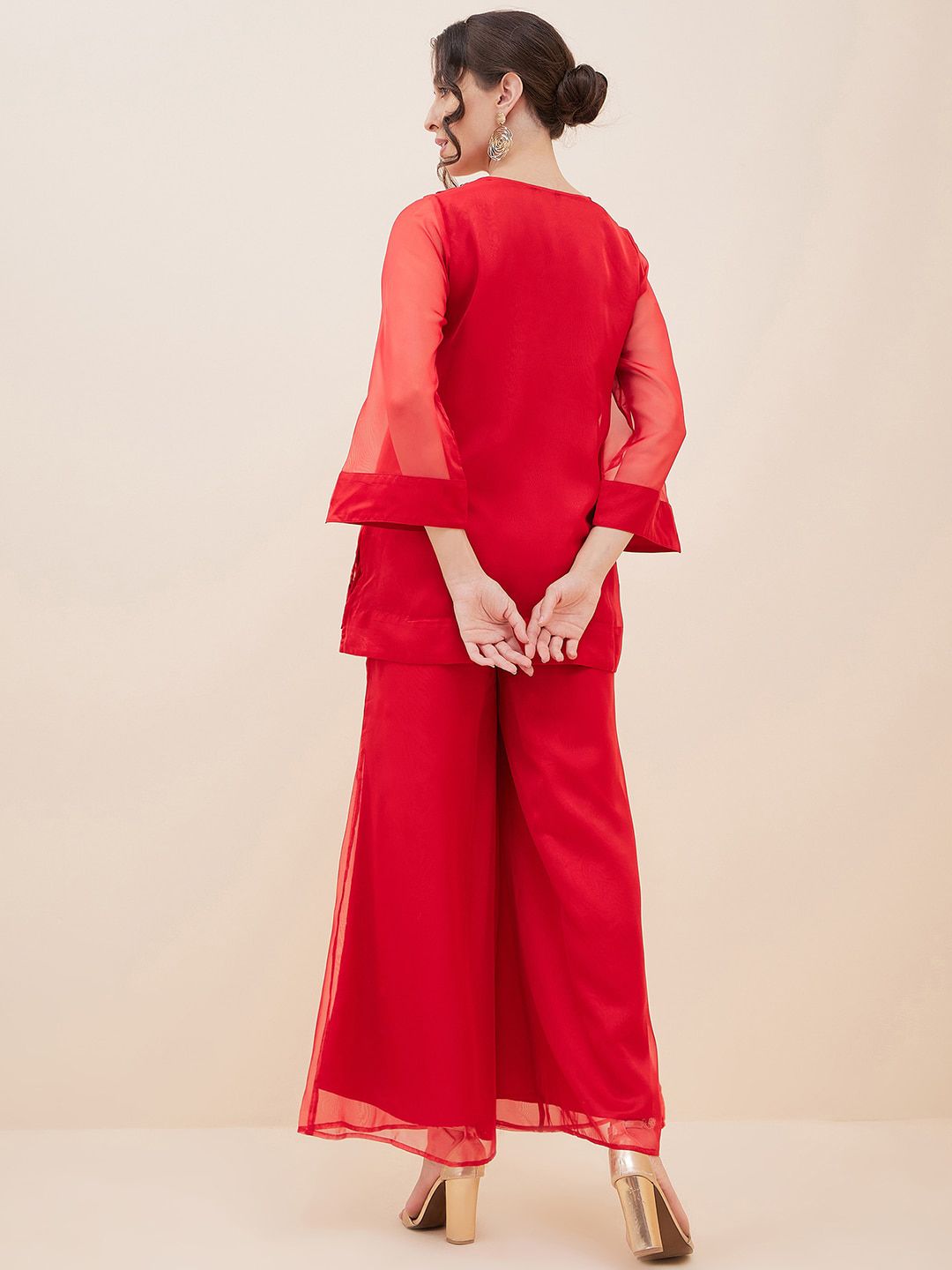 Antheaa Red Embellished Tunic With Palazzos
