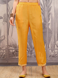 Vishudh Mustard Embroidered Regular Thread Work Kurta with Trousers & Dupatta