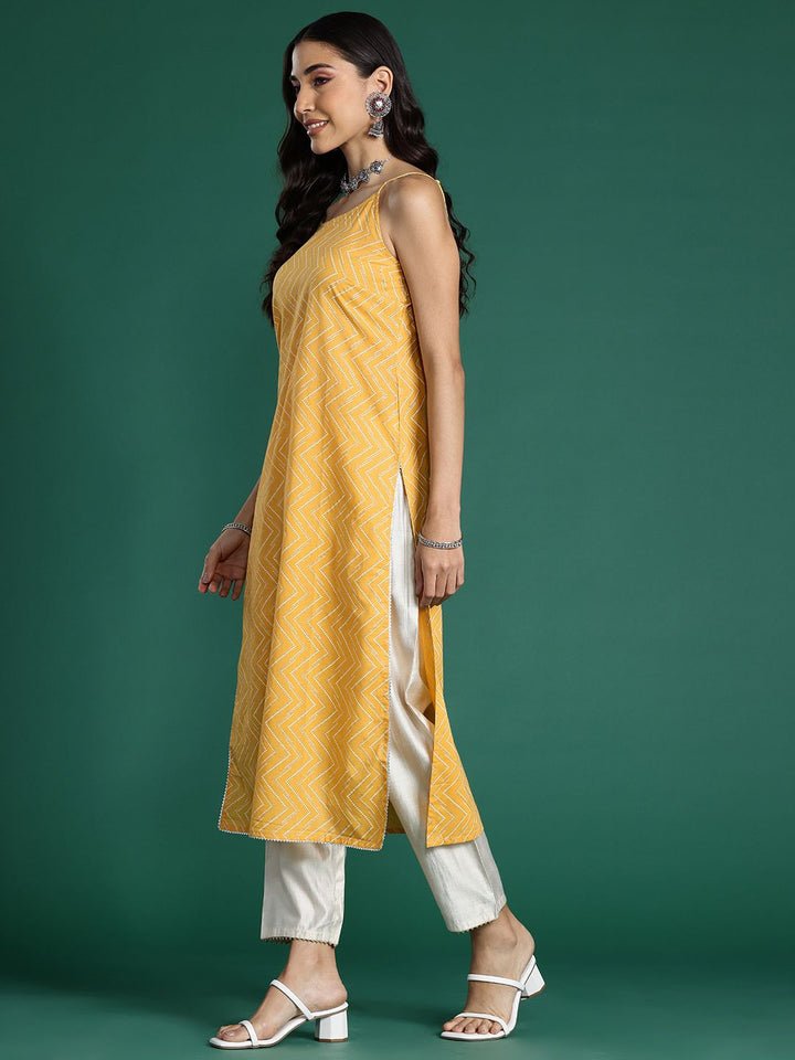 Indo Era Chevron Printed Gotta Patti Pure Cotton Kurta