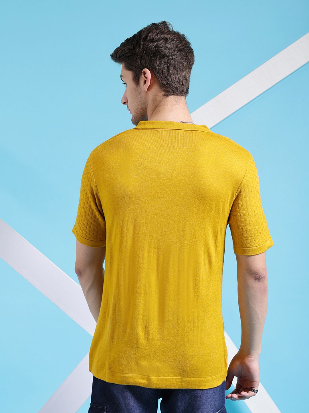 The Indian Garage Co Self Design Polo Collar Acrylic Pullover Sweater