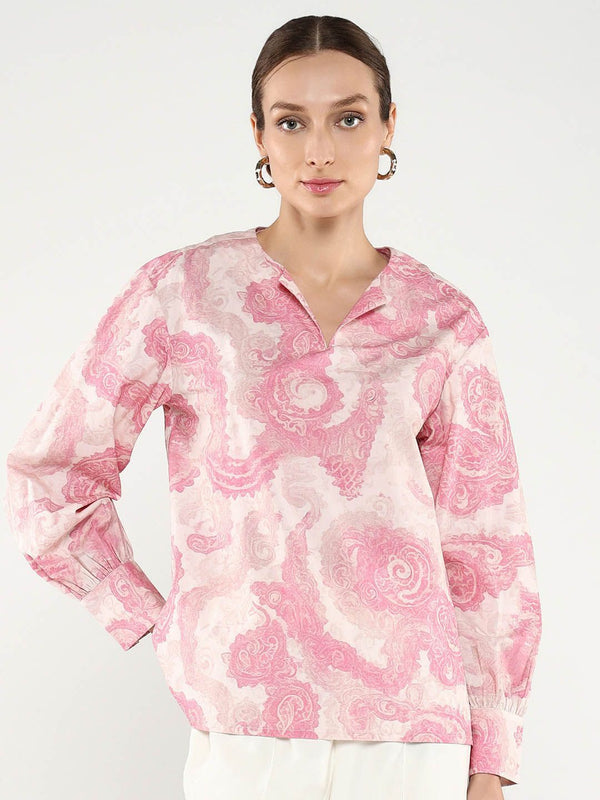 Rareism Ethnic Printed Round Neck Cotton Top